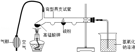 利用如图装置进行"硫燃烧"的实验: (1)用气卿不断地向弯型具支试管中