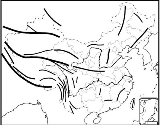 中国地势分布图手绘图片