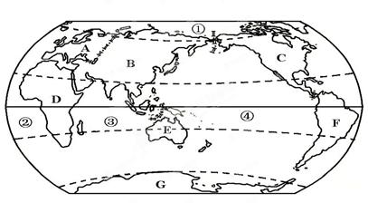 轮廓形状像s的洋的序号为;(2)在七大洲中,全都位于北半球的是洲和洲
