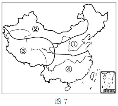 讀我國四大地理區域圖(圖7),完成23~24題. 23.