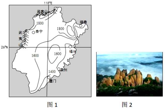 材料一图1为福建省年降水量等值线分布示意图单位mm
