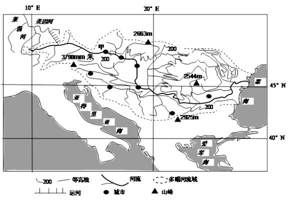 有大小300多条支流,平均流量为6 500立方米/多瑙河流域地形图