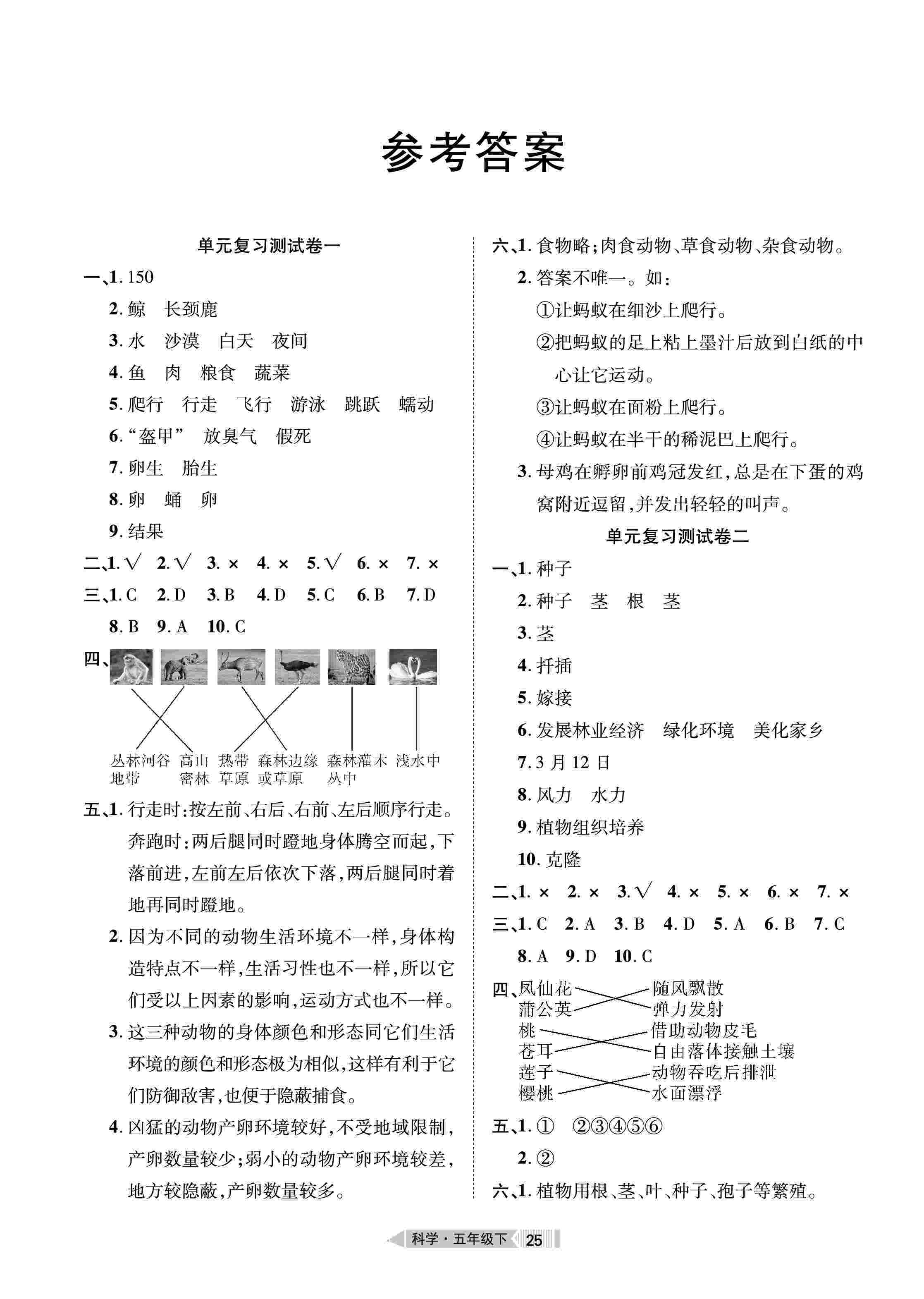 练习册 2020年全优标准卷五年级科学下册鄂