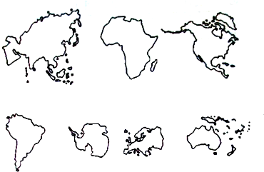 分析地球上的陆地被海洋分割成六个大块和无数小块