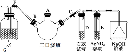 再加入少量铁屑,塞住a口,则三口烧瓶中发生反应的化学方程式为(2)d,e