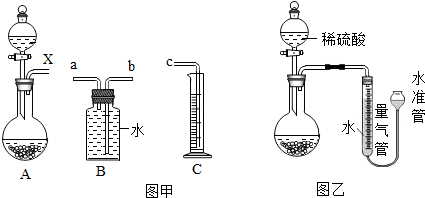 (2)利用图甲中a,b,c仪器可以组装一套实验中测量氢气体积的装置,该