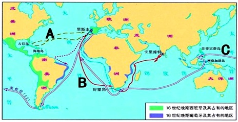 讀《新航路開闢航線圖》,填出開闢下列航線的航海家.