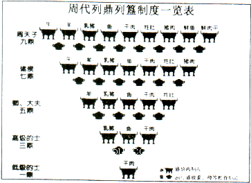 如图是摄于洛阳"天子驾六"博物馆的"周代列鼎列簋制度一览表.