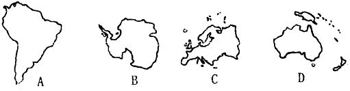 如圖是四個大洲輪廓圖,讀圖並回答問題