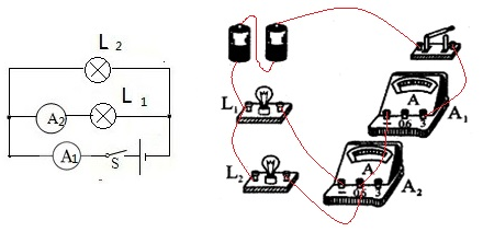 16按要求先在方框內畫出電路圖兩燈並聯開關控制整個電路電流表a