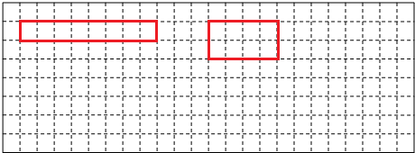 在下面方格紙上分別畫兩個面積是8平方釐米的長方形並求出周長1格表示