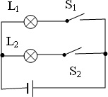天橋區模擬)李強利用一個電池組,兩隻燈泡,兩個開關,設計了一個電路