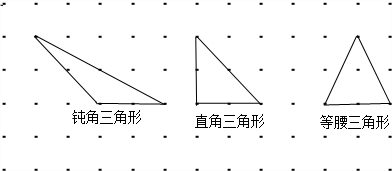 在下面的点子图中分别画出一个钝角三角形直角三角形和等腰三角形