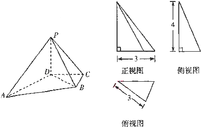 如图在四棱锥pabcd中addb其中三棱锥pbcd的三视图如图所示且sinbdc