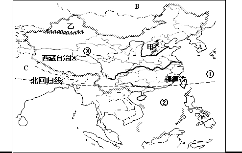 (6)在图中北回归线共穿过中国