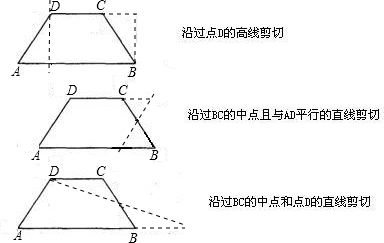 然後拼成符合要求的圖形.要求:①在等腰梯形上畫出剪切的痕跡.