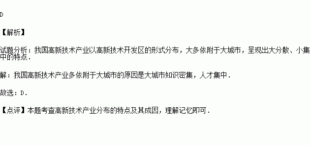 我國高新技術產業多依附於大城市的原因是