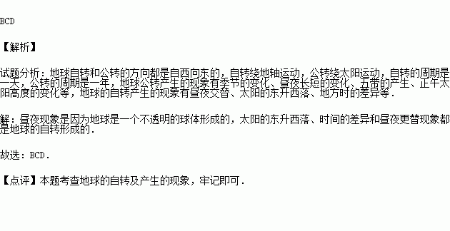 由於地球自轉造成的自然現象有