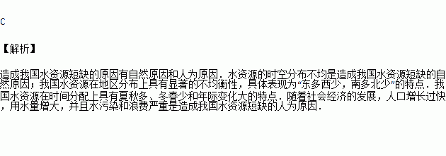 造成我國水資源短缺的主要自然原因是( )a. 水汙染嚴重 b.