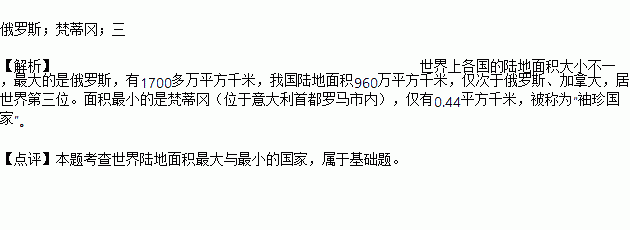 世界上陸地面積最大的國家是面積最小的國家是我國面積居世界第位