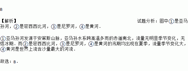 下面关于图中四条河流水文特征的叙述正确的是( )a ①河流量大