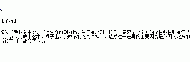 晏子春秋中說橘生淮南則為橘生於淮北則為枳意思是說南方的橘樹移植到