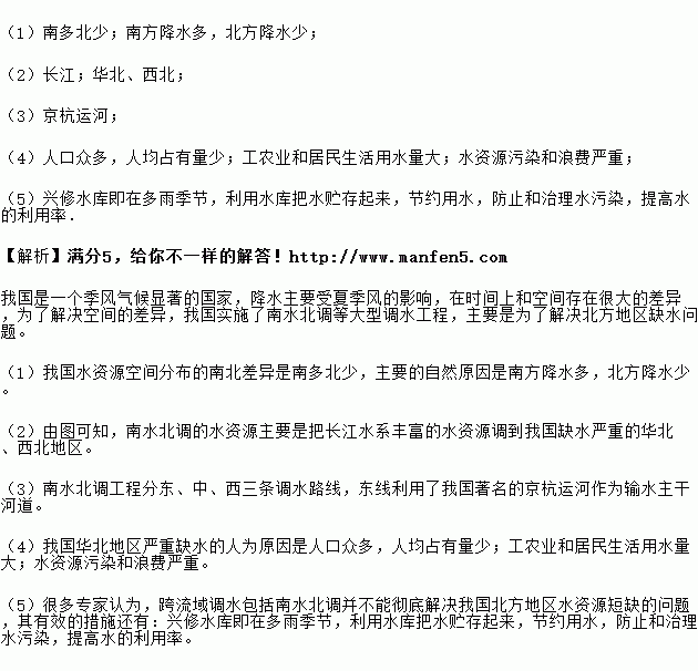 主要的自然原因是 (2)由图可知南水北调的水资源