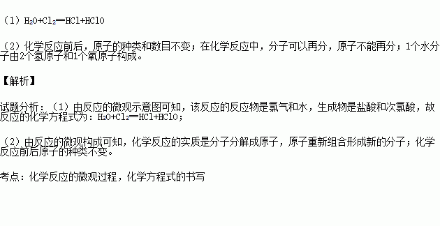 自來水消毒過程中通常會發生化學反應,其反應的微觀過程可用如圖表示