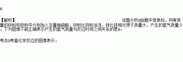 向等質量的鋅粉和鐵粉中分別加入足量稀硫酸下列圖像不能正確表示產生