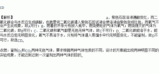 为了区别o2与co2两瓶或两种无色气体下列方法中不可行的是