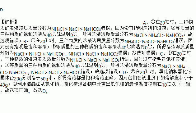 如圖是氯化鈉氯化銨和碳酸氫鈉三種物質的溶解度曲線以下說法正確的是