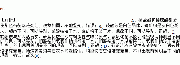 都会使紫色石蕊溶液变红,现象相同,不能鉴别,错误;b,硫酸铵是白色晶体