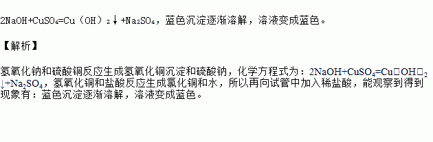 盛有2m1硫酸铜溶液的试管中滴加几滴氢氧化钠溶液观察到试管中出现