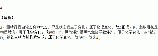 酒精挥发 b 燃放烟花 c 煤气爆炸 d