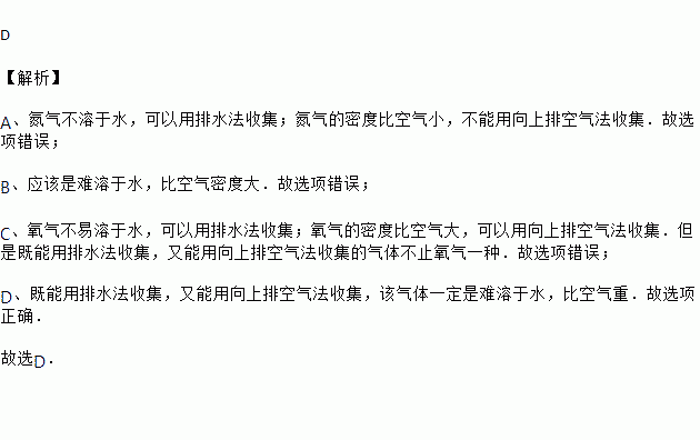 该气体一定是( )a 氮气 b 难溶于水比空气轻 c 氧气 d 难溶于水