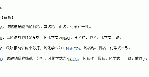 俗称化学式对应不一致的是( )a碳酸钠