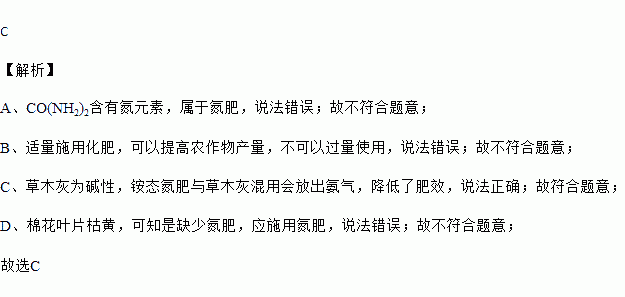 下列關於化學肥料的說法正確的是a.尿素[co(nh2)2]屬於複合肥料b.