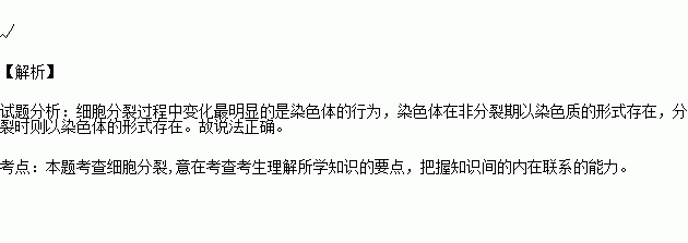 細胞分裂過程中最明顯的變化是出現染色體等結構