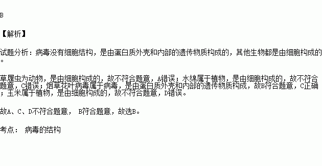 以下生物,除哪一種外都是由細胞構成的( )