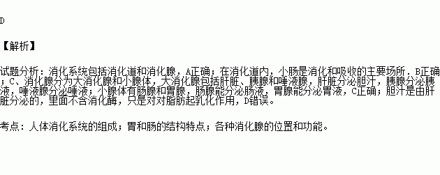 下列有关人体消化系统的描述中,不正确的是( )a