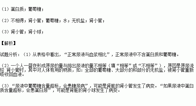 尿液成分比較成分水蛋白質葡萄糖無機鹽尿素血漿907.000.100.720.