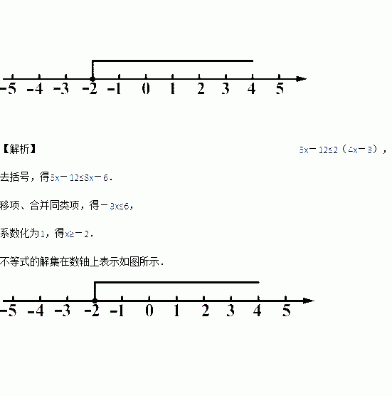 解不等式5x1224x3并把解集表示在图的数轴上