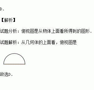 如圖,圖中的幾何體是圓柱沿豎直方向切掉一半後得到的,則該幾何體的俯