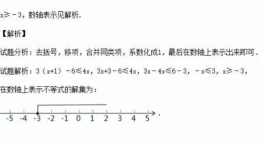 解不等式3(x 1-6≤4x,并把解集在数轴上表示出来.