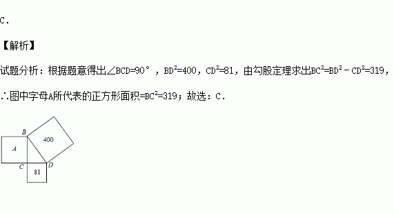 則圖中字母a所代表的正方形面積是( )a.11 b.31c.319 d.以上答案都