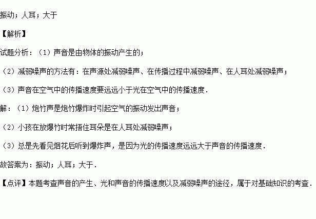 会引起周围空气的 而产生噪声,放爆竹时小朋友们往往用手捂着耳朵