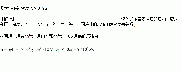 液体的压强随深度的增加而在同一深度液体向各个方向的压强不同液体的