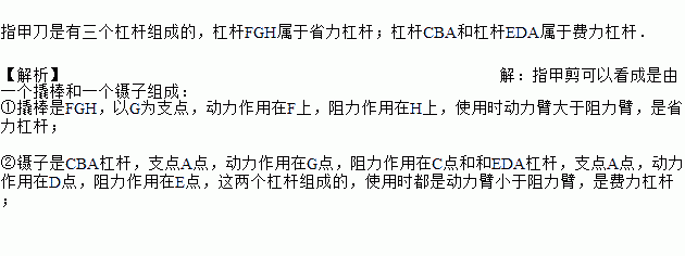 用图中的字母表示出来当我们用指甲刀剪指甲时哪些是省力杠杆?