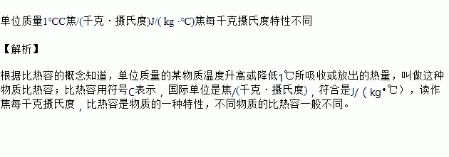 比热容用符号 表示单位为 符号为 读作 比热容是物质的一种 