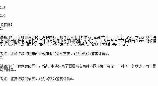 閱讀下面古詩.完成小題.畫眉鳥(宋)歐陽修 百囀千聲隨意移.